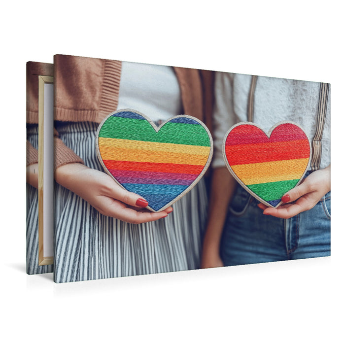 Premium Textil-Leinwand Herzen in Regenbogenfarben als Symbol der LGBTQ-Community