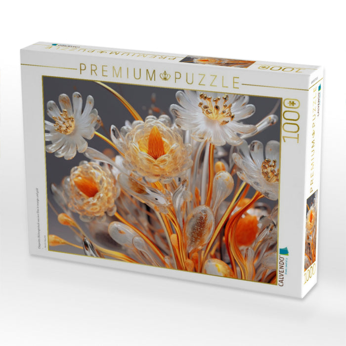 Elegantes Blütengesteck wie aus Glas in orange und gold - CALVENDO Foto-Puzzle'