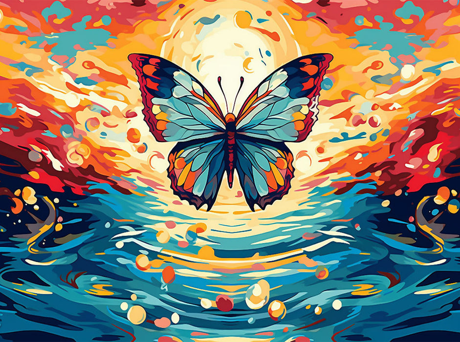 Bunter Schmetterling vor Sonnenuntergang - CALVENDO Foto-Puzzle'