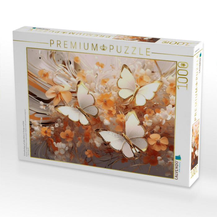 Schmetterlinge auf edlen Blüten in Orange und Gold - CALVENDO Foto-Puzzle'