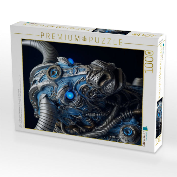 Büffel - ein Cyborg Tier in Verbindung mit Elementen des Steampunk - CALVENDO Foto-Puzzle'