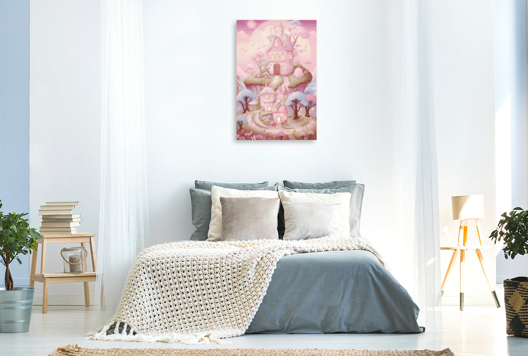 Premium Textil-Leinwand Süße Häuser im rosa Wunderland