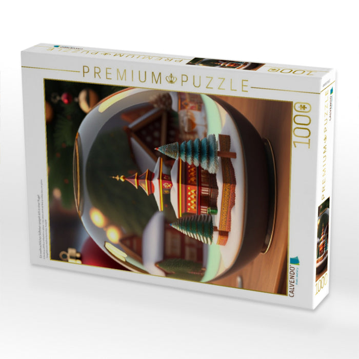 Ein weihnachtliches Stillleben spiegelt sich in einer Kugel. - CALVENDO Foto-Puzzle'