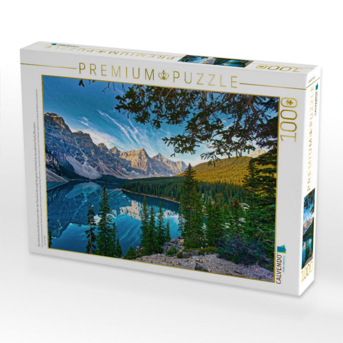 Le panorama impressionnant sur le lac Moraine montre toute la beauté des montagnes Rocheuses canadiennes. - Puzzle photo CALVENDO'