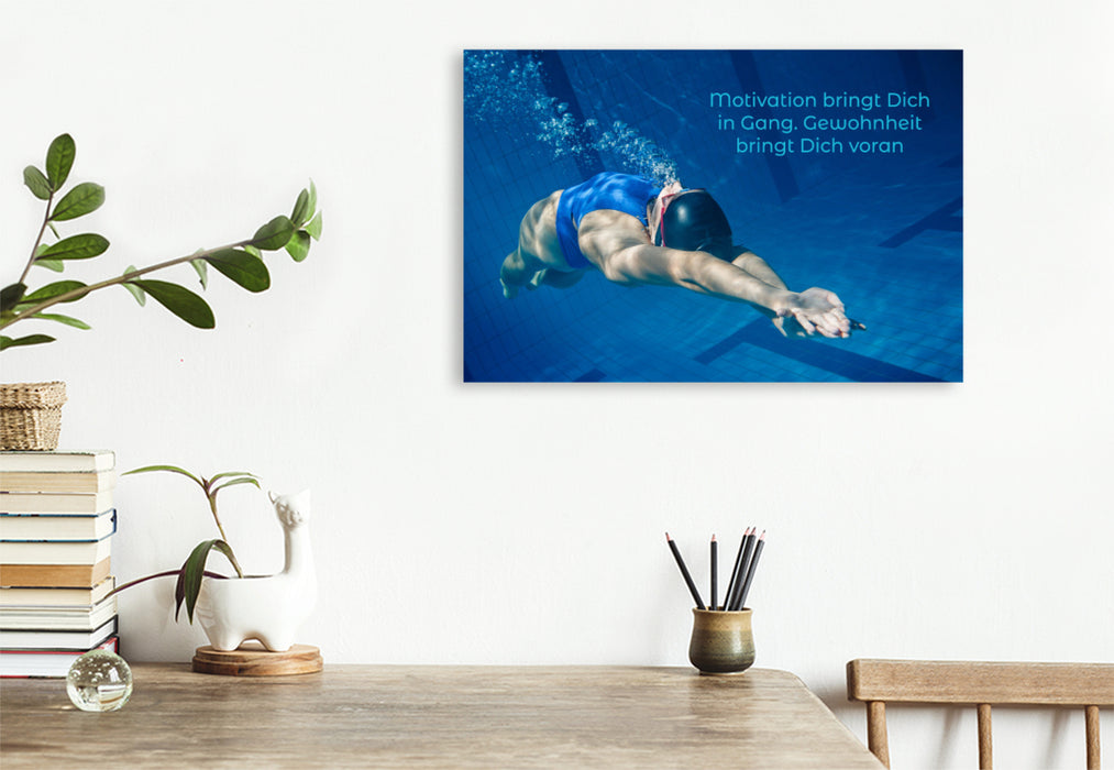 Premium Textil-Leinwand Ein Motiv aus dem Kalender Schwimmen & SUP Begleitet mit coolen Sprüchen