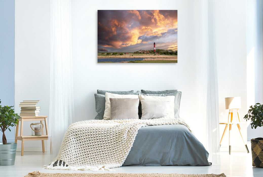 Premium textile canvas Dramatic sky over the Pellworm lighthouse 