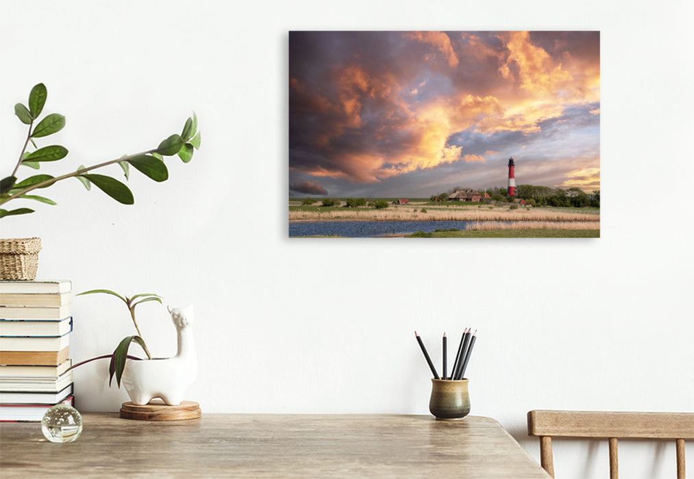 Premium textile canvas Dramatic sky over the Pellworm lighthouse 