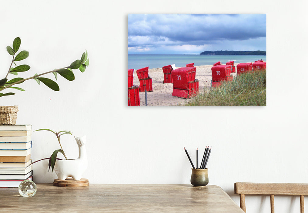 Premium Textil-Leinwand Strandkörbe am Strand bei Binz auf der Ostseeinsel Rügen