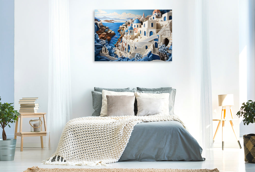Premium Textil-Leinwand Santorini in Papierschichtkunst