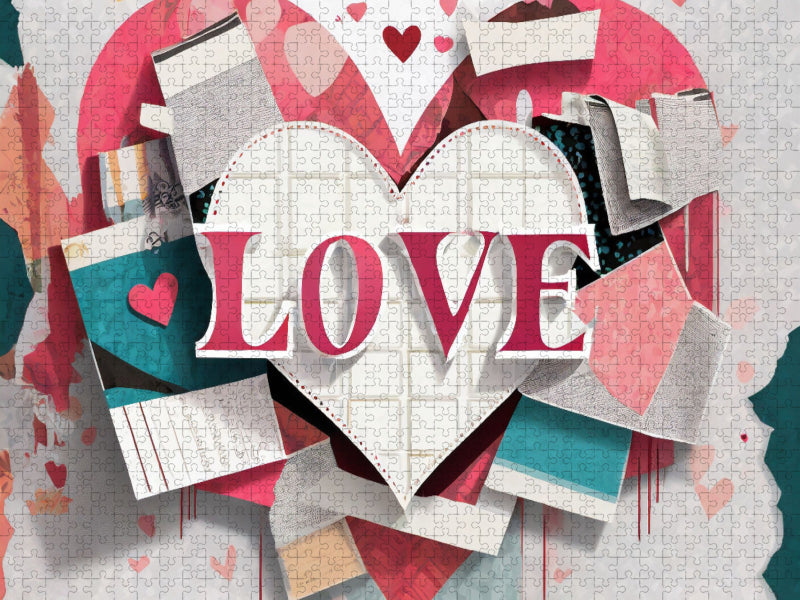 Abstrakt buntes Design mit Herz und Text Love - CALVENDO Foto-Puzzle'