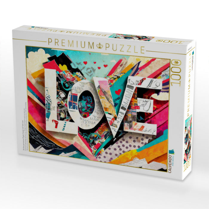 Buntes gerissenes Papier Design mit Text Love - CALVENDO Foto-Puzzle'