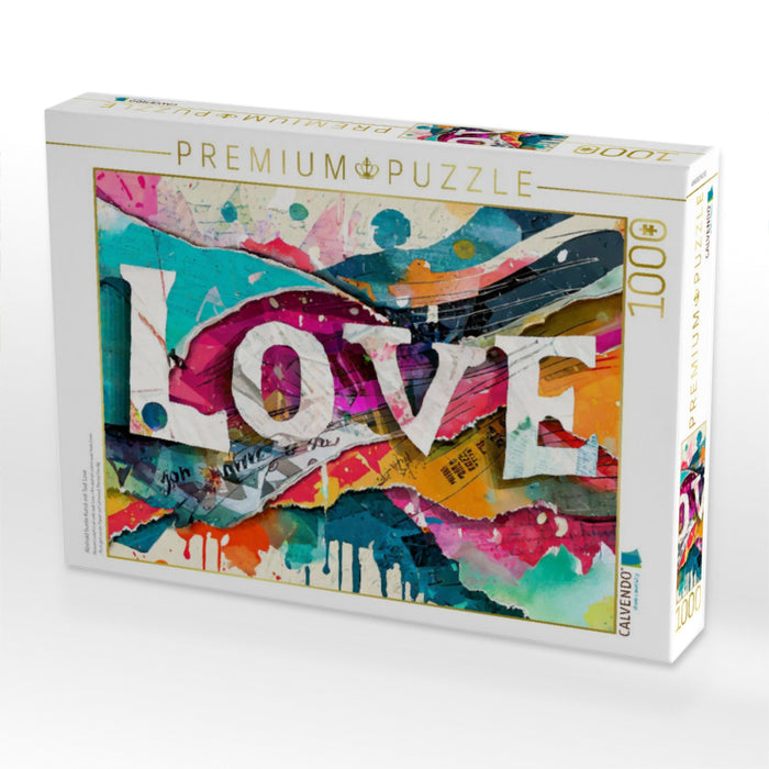 Abstrakt bunte Kunst mit Text Love - CALVENDO Foto-Puzzle'
