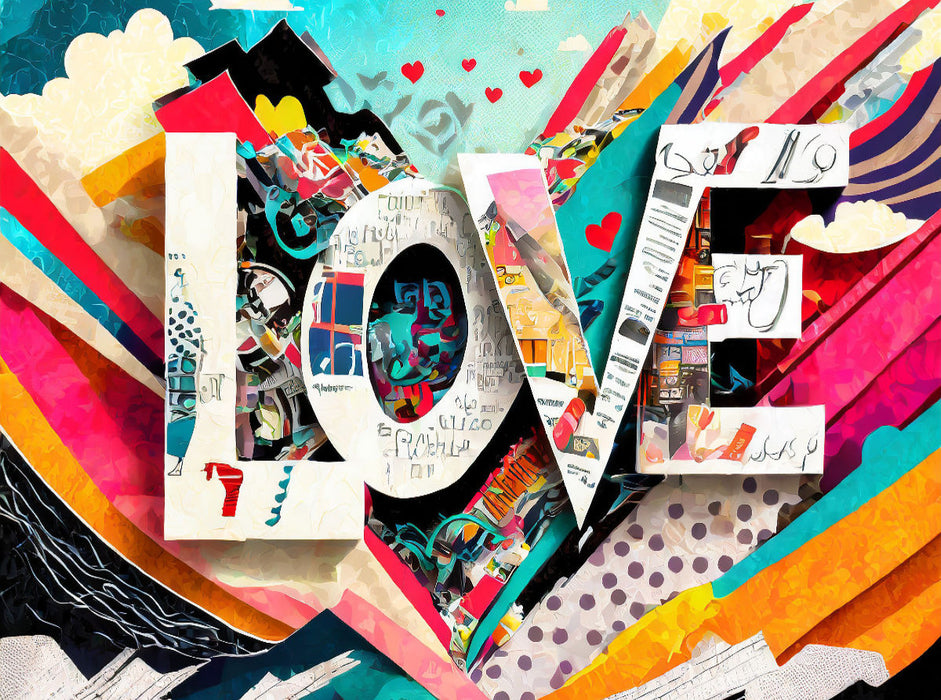 Buntes gerissenes Papier Design mit Text Love - CALVENDO Foto-Puzzle'