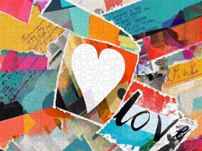 Abstrakt buntes Design mit Herz und Text Love - CALVENDO Foto-Puzzle'
