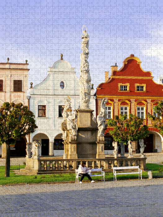 Telč, Teltsch, in Tschechien, Marien- oder Pestsäule am Marktplatz - CALVENDO Foto-Puzzle'