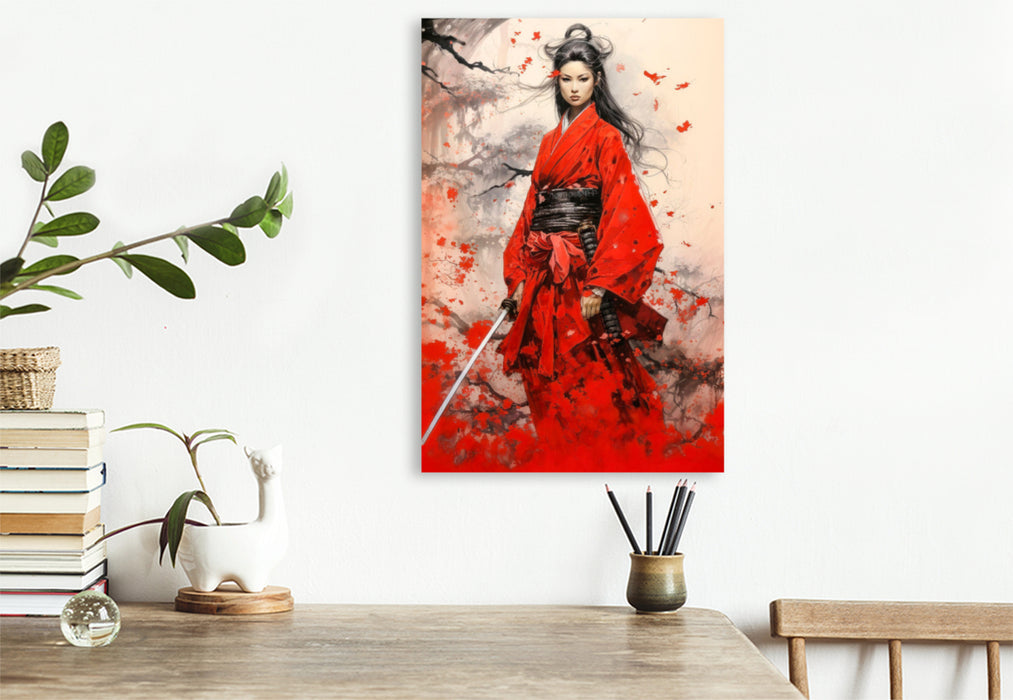 Premium Textil-Leinwand Samurai, die bewundernswerte Kämpferin