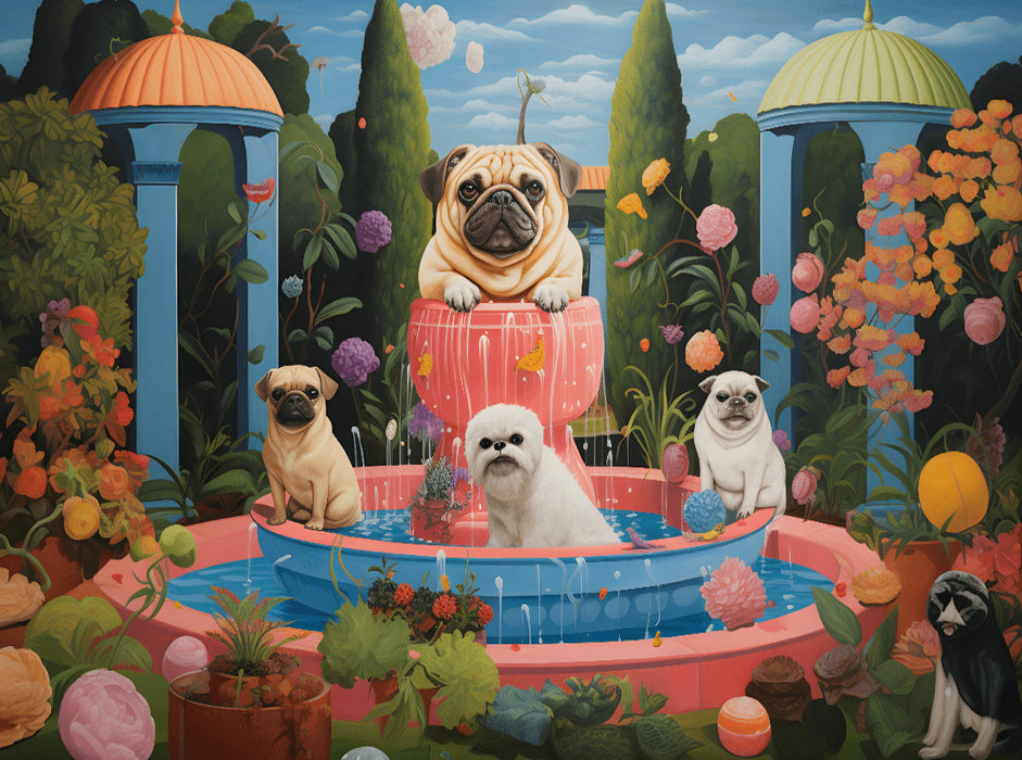 Hunde baden im Springbrunnen - CALVENDO Foto-Puzzle'