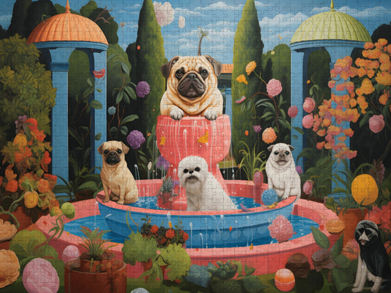 Hunde baden im Springbrunnen - CALVENDO Foto-Puzzle'