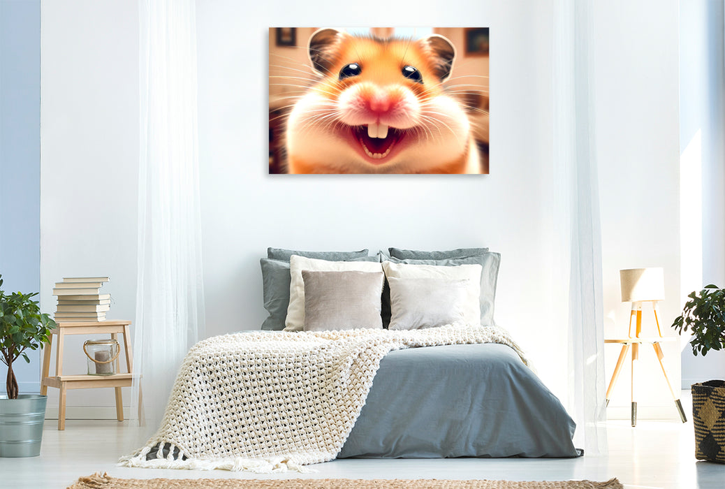 Toile textile premium hamster souriant 