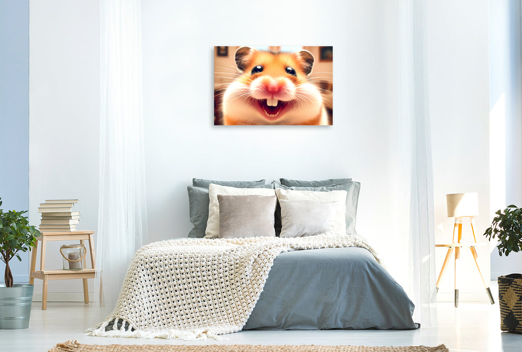 Toile textile premium hamster souriant 