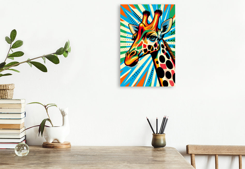 Premium Textil-Leinwand Retro Giraffe - Pop Art