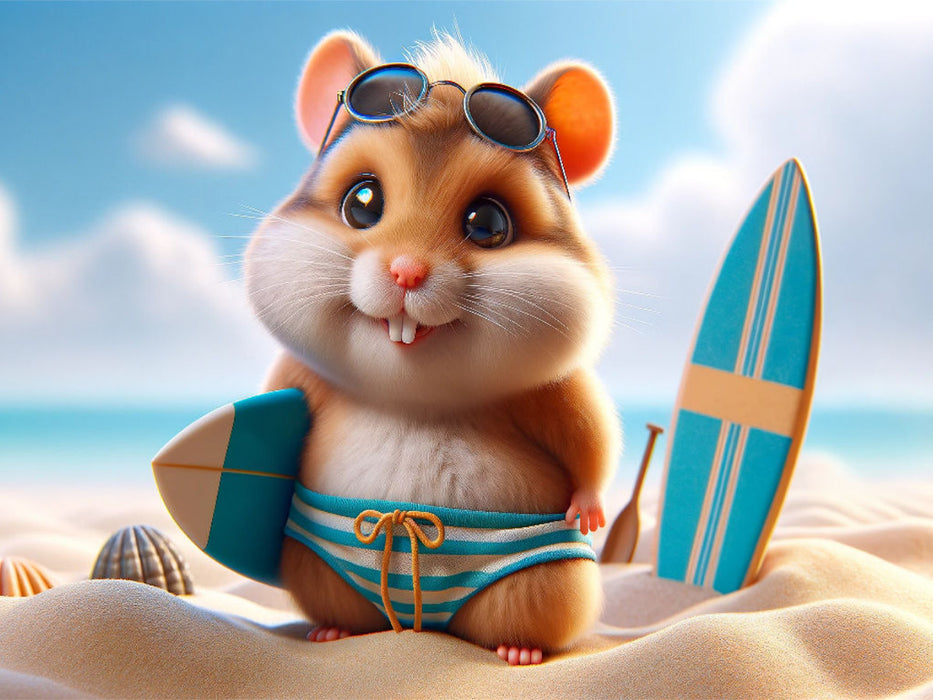 Sonnige Strandtage: Der Surf-Hamster und sein Sandabenteuer - CALVENDO Foto-Puzzle'