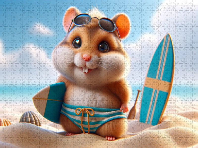 Sonnige Strandtage: Der Surf-Hamster und sein Sandabenteuer - CALVENDO Foto-Puzzle'