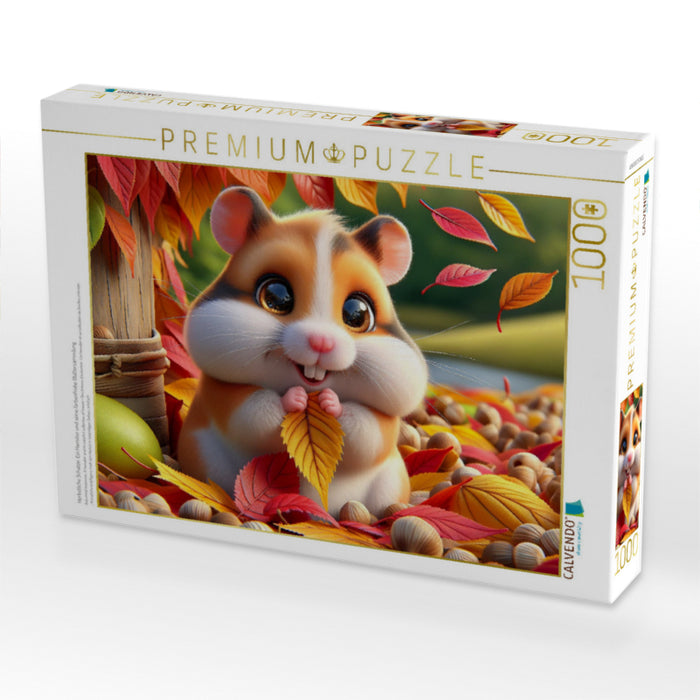 Herbstliche Schätze: Ein Hamster und seine farbenfrohe Blättersammlung - CALVENDO Foto-Puzzle'