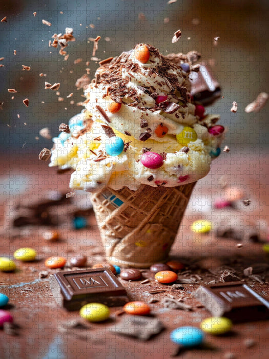 Eiscreme mit bunten Schokolinsen und Schokospäne-Topping - CALVENDO Foto-Puzzle'
