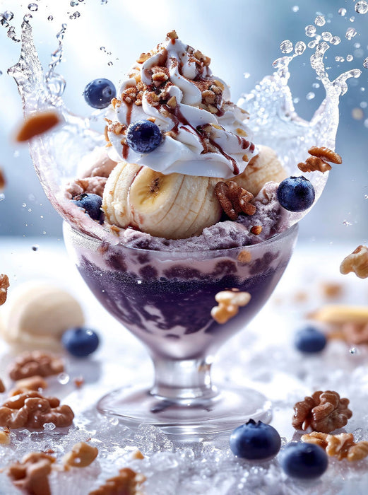 Blaubeer-Eis mit Banane und Sahne Walnuss-Topping - CALVENDO Foto-Puzzle'