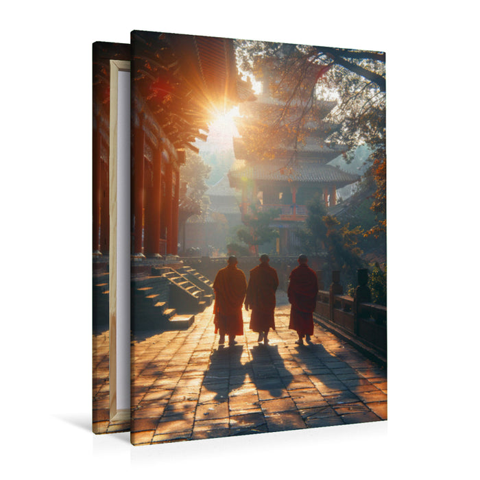 Premium Textil-Leinwand Morgenlicht am buddhistischen Tempel