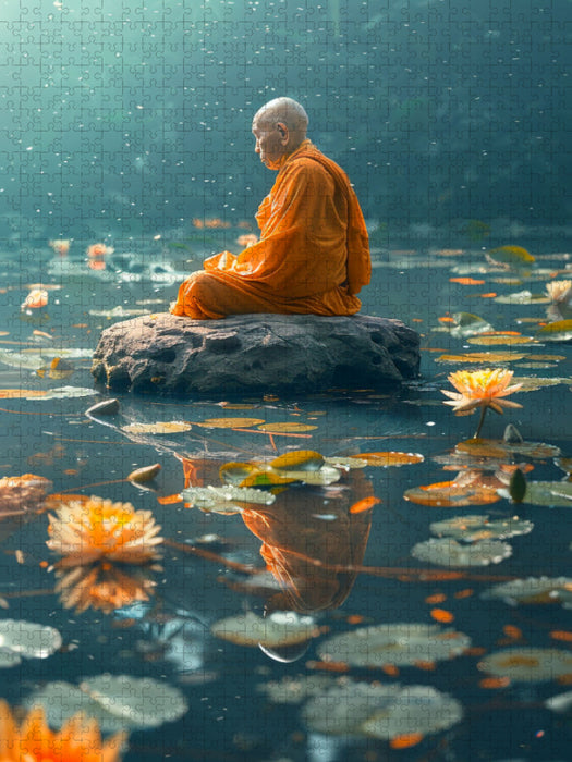 Klang der Stille - buddhistischer Mönch meditiert im See - CALVENDO Foto-Puzzle'