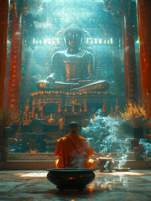 Buddhistischer Tempel mit Mönch - CALVENDO Foto-Puzzle'