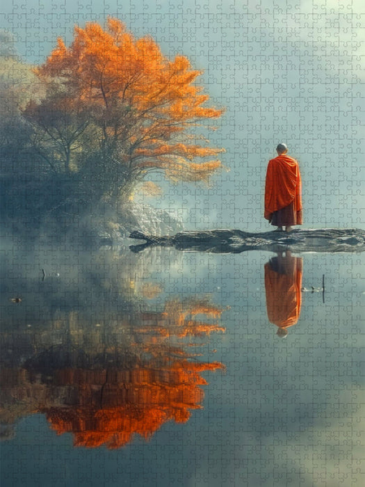 Stille - buddhistischer Mönch am See - CALVENDO Foto-Puzzle'