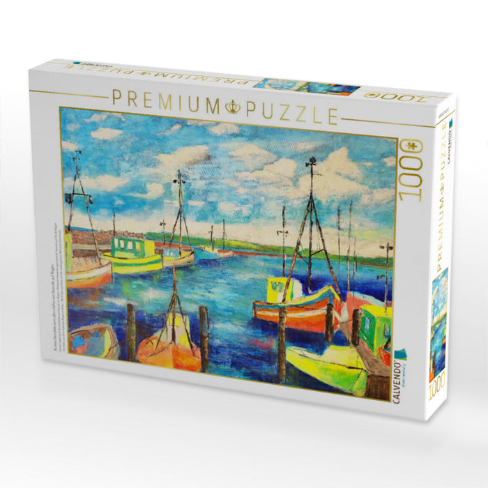 Buntes Gemälde vom alten Hafen von Sassnitz auf Rügen - CALVENDO Foto-Puzzle'