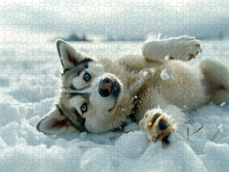 Husky liegt im Schnee - CALVENDO Foto-Puzzle'