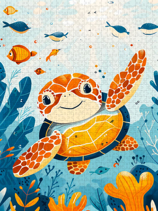 Niedliche Schildkröte im Meer. - CALVENDO Foto-Puzzle'