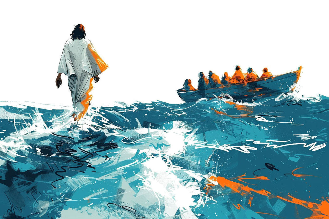 Premium Textil-Leinwand Jesus Christus auf dem Wasser