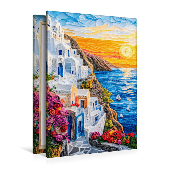 Premium Textil-Leinwand Santorin mit Sonnenuntergang