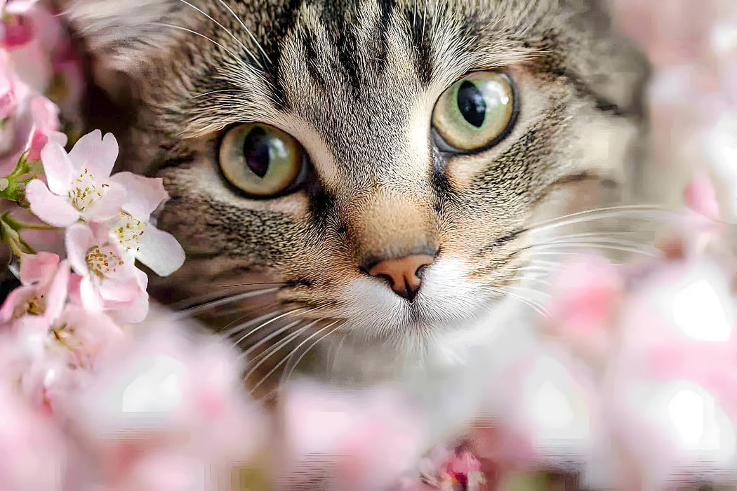 Premium Textil-Leinwand Wunderschöne Tigerkatze im Frühling