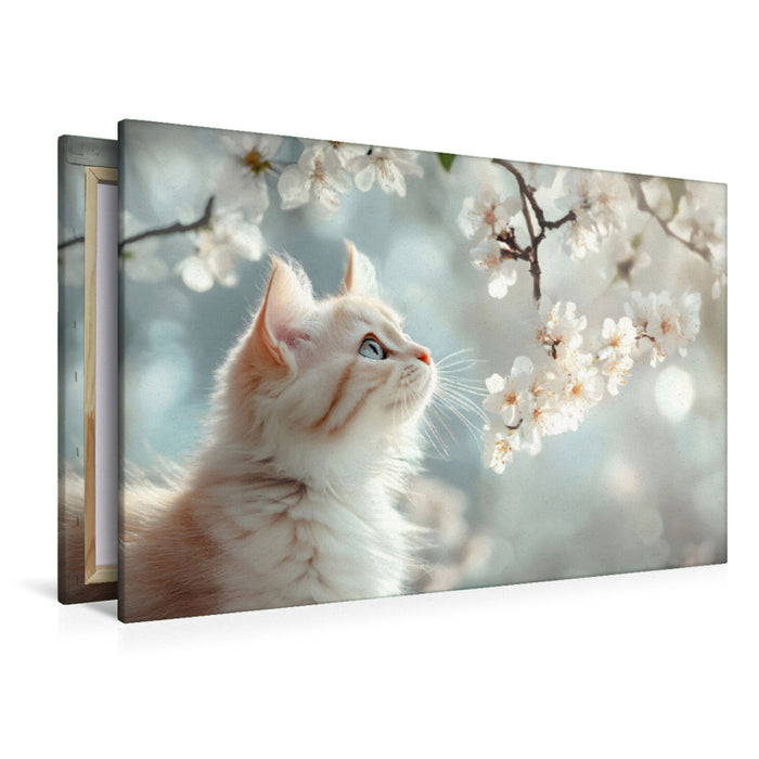 Premium Textil-Leinwand Hübsche Katze im Frühling