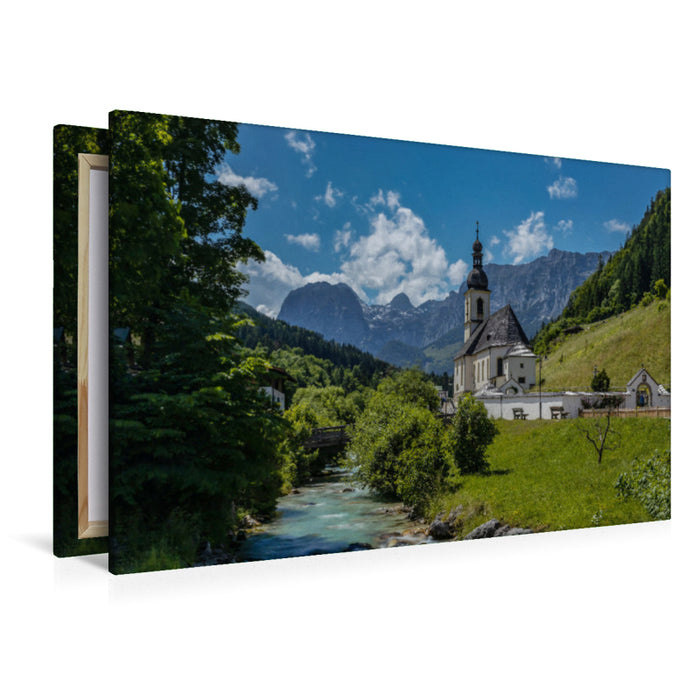 Premium Textil-Leinwand Pfarrkirche St. Sebastian in Ramsau