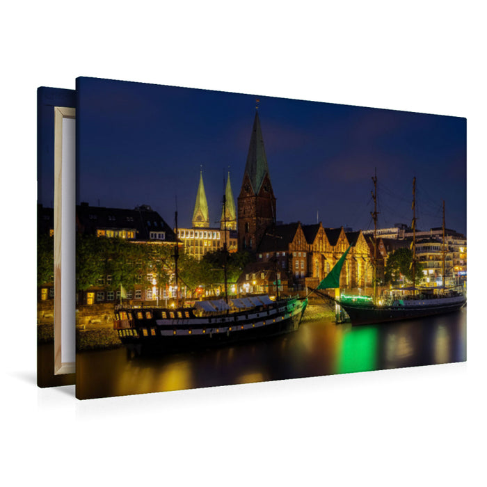 Premium Textil-Leinwand Uferpromenade Schlachte - Bremen