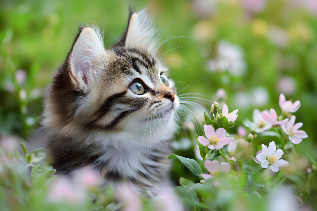 Premium Textil-Leinwand Verträumte Katze in der Wiese