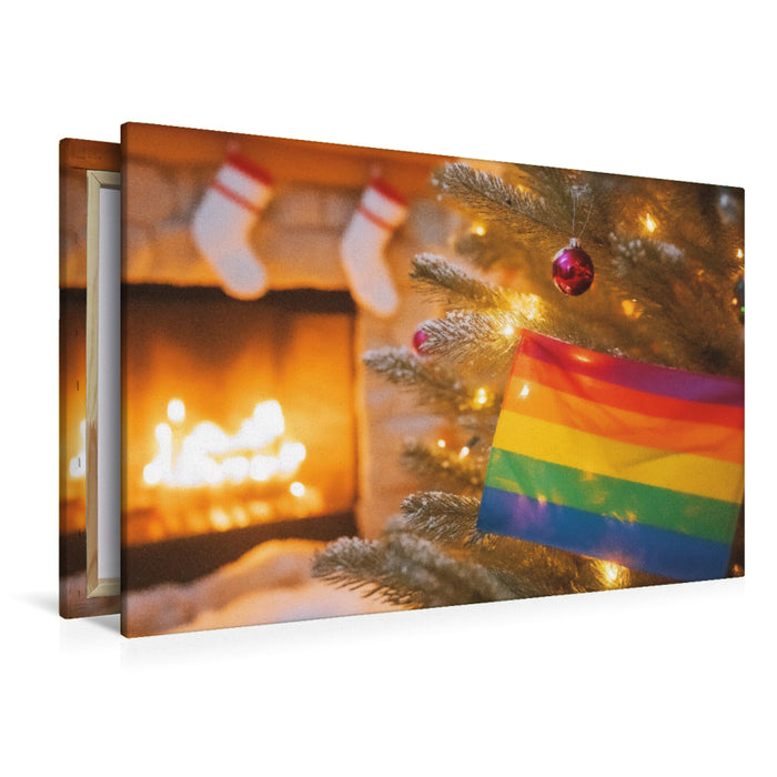 Premium Textil-Leinwand Weihnachts-Pride - LGBTQ+ Stolz und Regenbogenfarben in der festlichen Jahreszeit