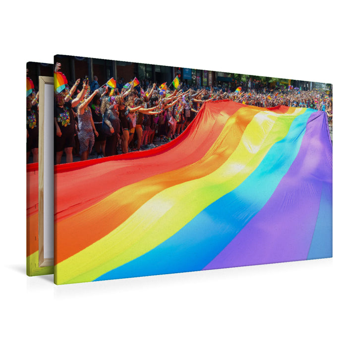 Premium Textil-Leinwand Regenbogenfahne auf LGBTQ-Parade oder CSD