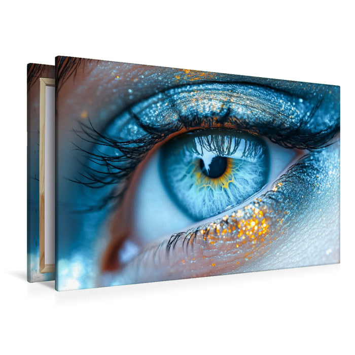 Premium Textil-Leinwand Himmelblaue Augen mit glitzernder Iris