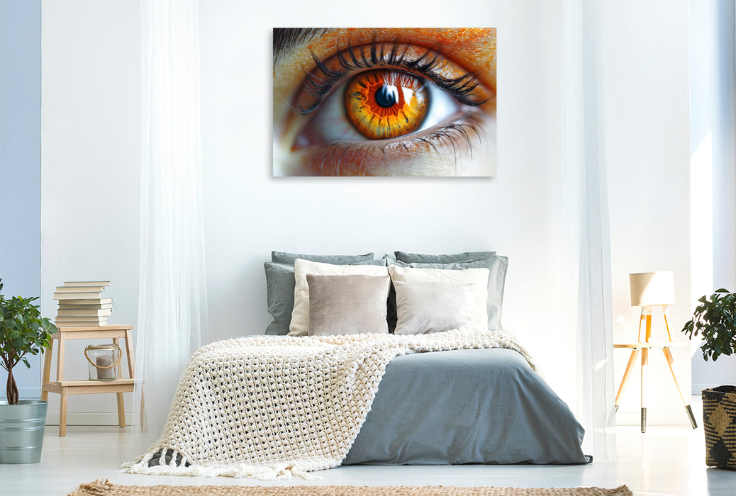 Premium Textil-Leinwand Feuerorange Augen mit warmen Iris-Tönen