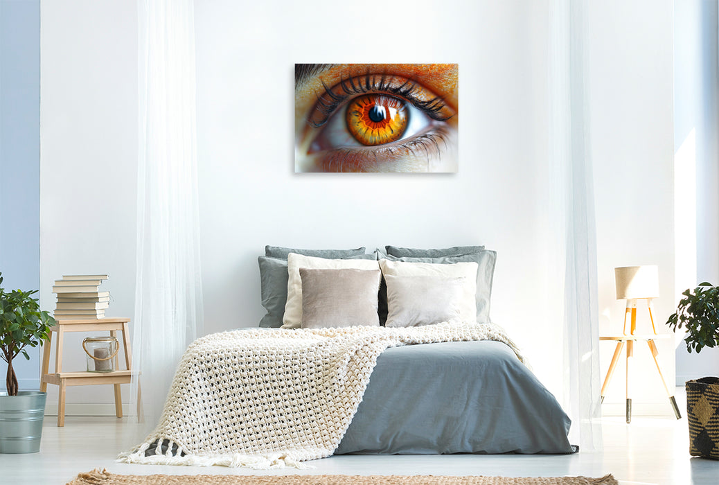 Premium Textil-Leinwand Feuerorange Augen mit warmen Iris-Tönen