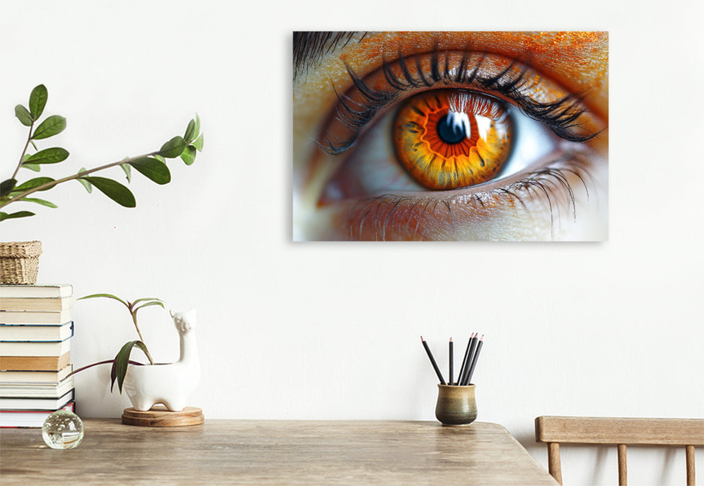 Premium Textil-Leinwand Feuerorange Augen mit warmen Iris-Tönen